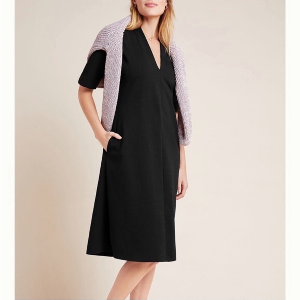 Anthropologie Velvet by Graham & Spencer Midi Black Dress Size Small